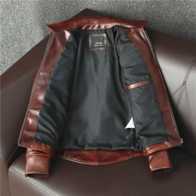 Mens Genuine Cow Leather Jacket Vintage Slim Fit Motorcycle Biker