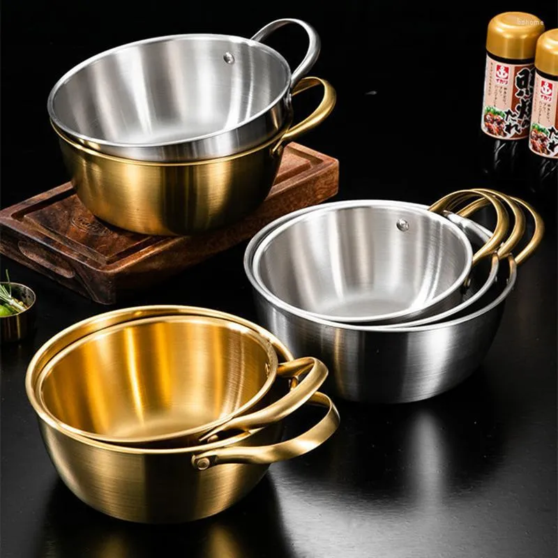 Bowls 21/23/25cm Stainless Steel With Handle Salad Mixing Cooking Ramen Noodles Tableware Dinnerware Kitchen Utensils