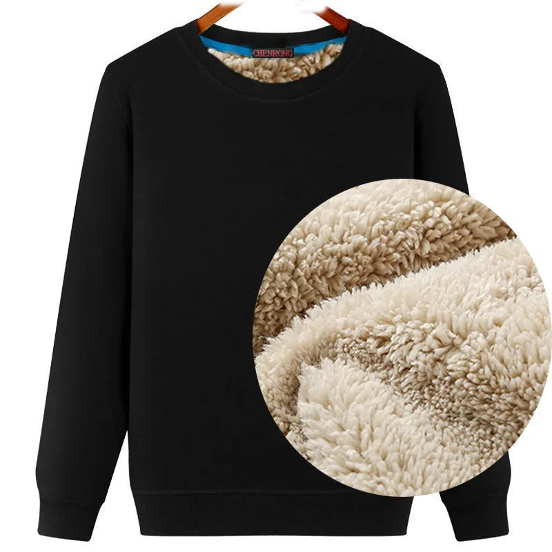 T-shirts voor heren herfst winterheren fleece sweatshirts fuzzy hoodless wollen voering trui thermisch ondergoed pullover tops 230225