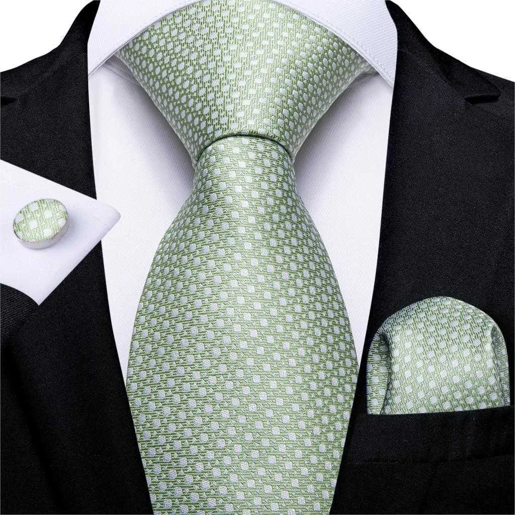 Krawatten Mode 8 cm Seidenkrawatte Hellgrüne Krawatte Herren Business Hochzeit Party Formelle Krawatte Zubehör Taschentuch Manschettenknöpfe DiBanGu