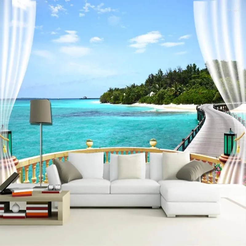 Wallpapers Custom Self-Adhesive Waterproof Mural Wallpaper 3D Seascape Landscape Balcony Fresco Living Room TV Sofa Po Sticker