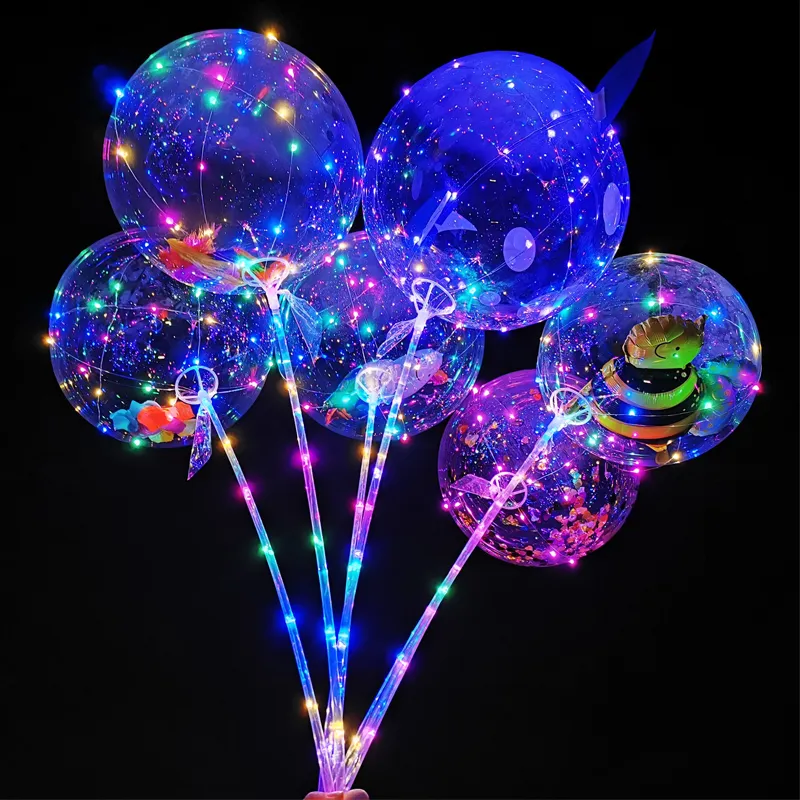 생일 결혼식 야외 이벤트 크리스마스 파티 장식 크레스트 테크를위한 Bobo Balloons Transparent Transparent Led Balloon 참신 조명 헬륨 글로우 끈 조명