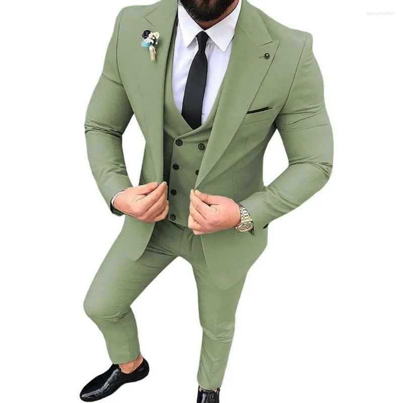 Costumes pour hommes DV028 vert Costume Homme grande taille vêtements fête scène hommes Costume garçons d'honneur smoking 3 pièces ensembles veste gilet pantalon