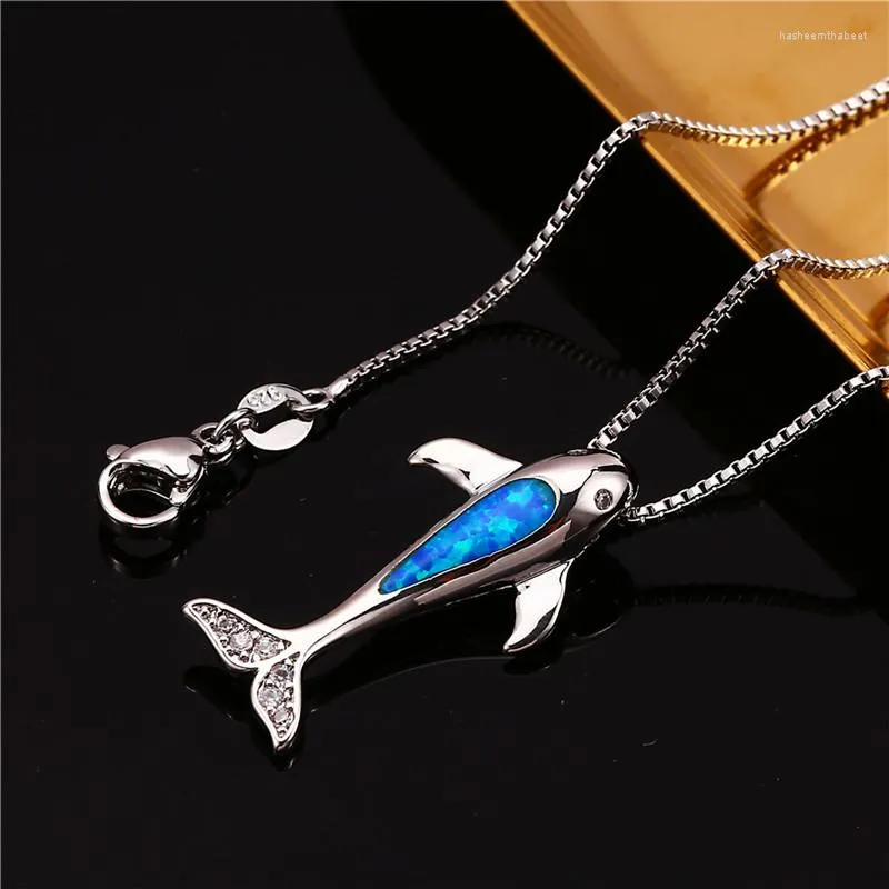 Pendentif Colliers Océan Bleu Blanc Opal Pierre Collier Mignon Animal Baleine Boho Or Argent Couleur Chaîne Pour Femmes Bijoux