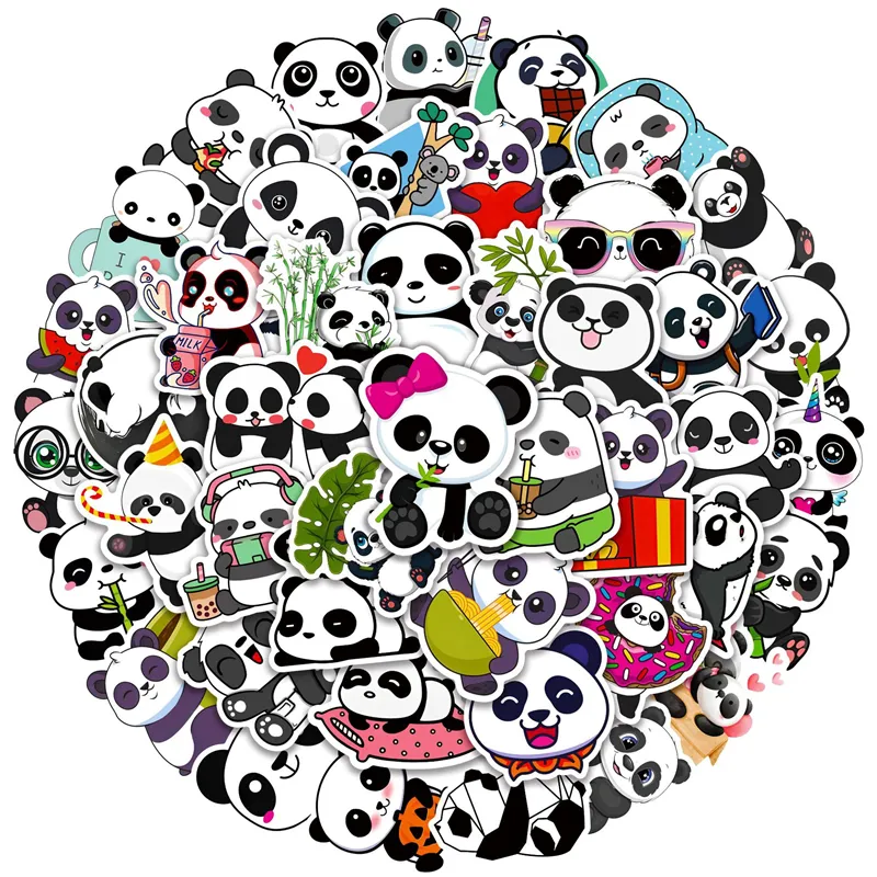 50pcs desenho animado panda adesiva fofa est￩tica de animais de bambu fofa para crian￧as brinquedos diy bagagem l￡pis capa de capa de ￡gua laptop guitarra decalques