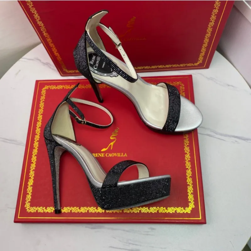 Sandales en cristal escarpins à plateforme Rene Caovilla Margot super haut talon aiguille sandale chaussures de soirée femmes luxe chaussures à talons hauts chaussures de créateur cheville ceinture chaussure femme