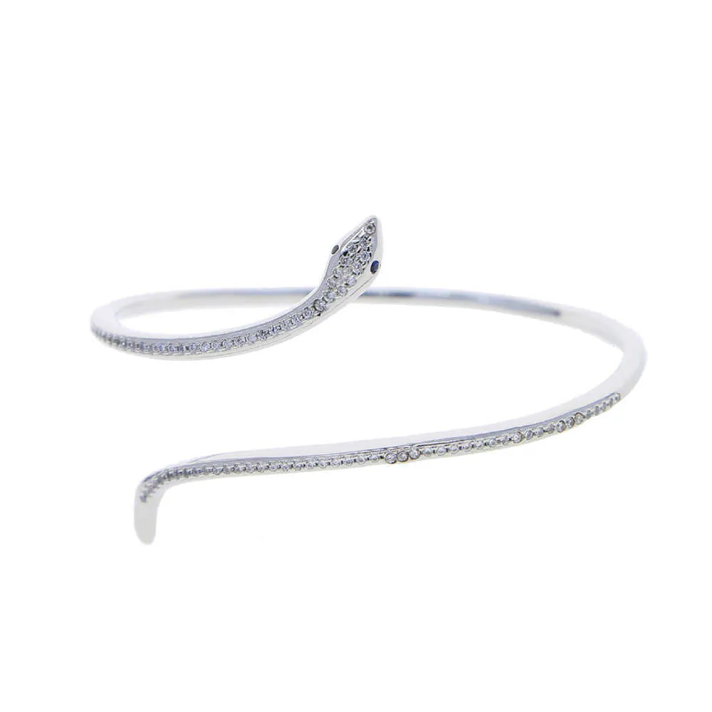 Cadena de eslabones Nuevo Oro Plata Color CZ Abierto Ajustado Lindo Animal Serpiente Pulsera Para mujer Joyería Moda Iced 5A CZ Pavimentado Brazalete abierto G230222