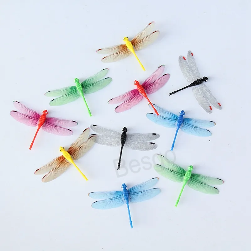 Tuindecoratie -accessoires 50 stks/set simulatie kleurrijke fluorescerende libel creatieve magnetische koelkast nep dragonfly bh8350 tyj