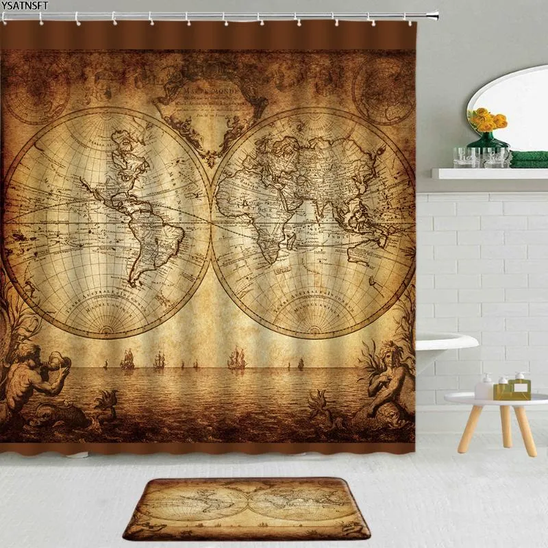 Rideaux de douche 2 pièces européen Vintage rideau tissu antidérapant tapis de bain ensemble de salle de bain décor à la maison impression 3D lavable