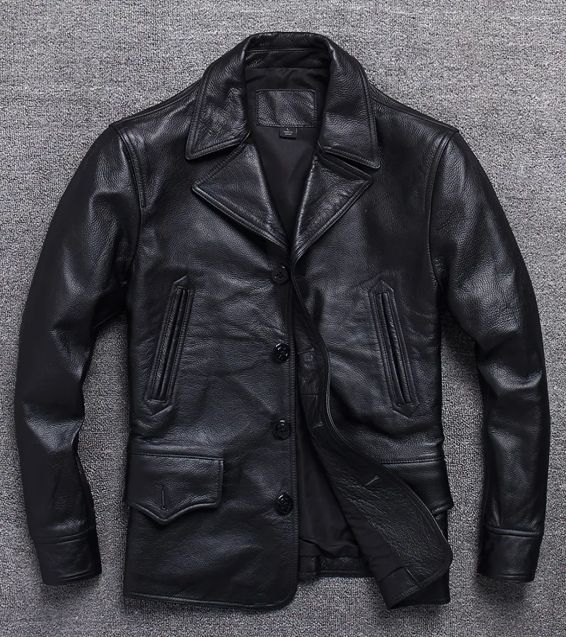 Men's Jackets .quality men genuine leather wind coat.wholesale classic black plus size cowhide jacket.smart casual leather cloth 230225