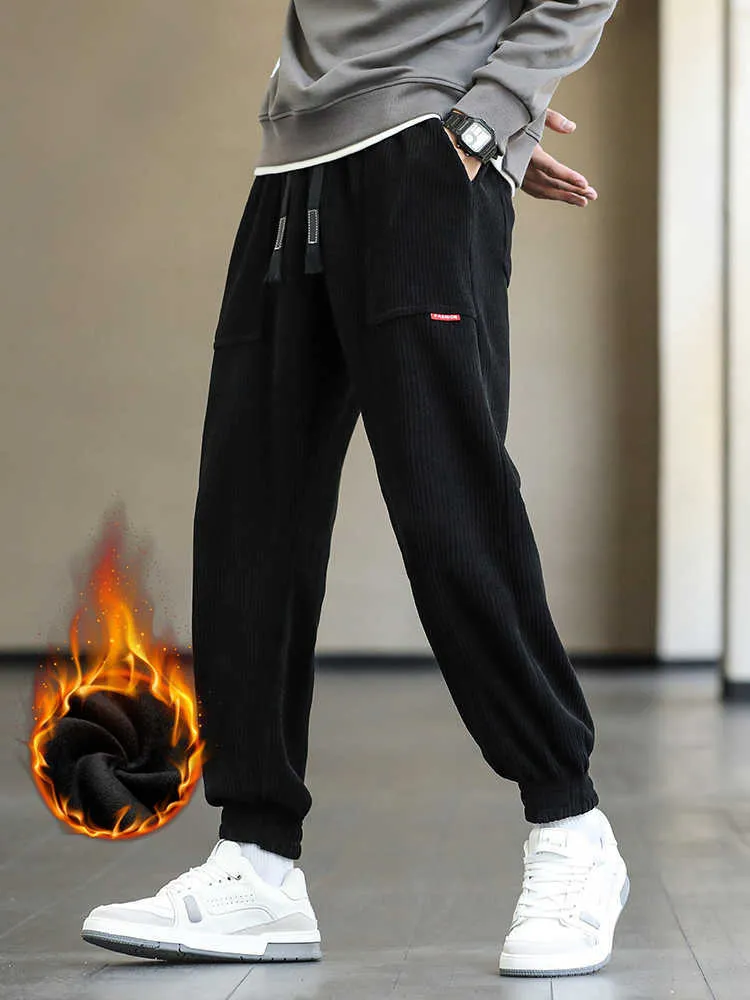 Men's Pants 2022 New Men's Winter Fleece Sweatpants Thick Warm Corduroy  Black Joggers Streetwear Casual Baggy Harem Pants Plus Size 8XL Z0225