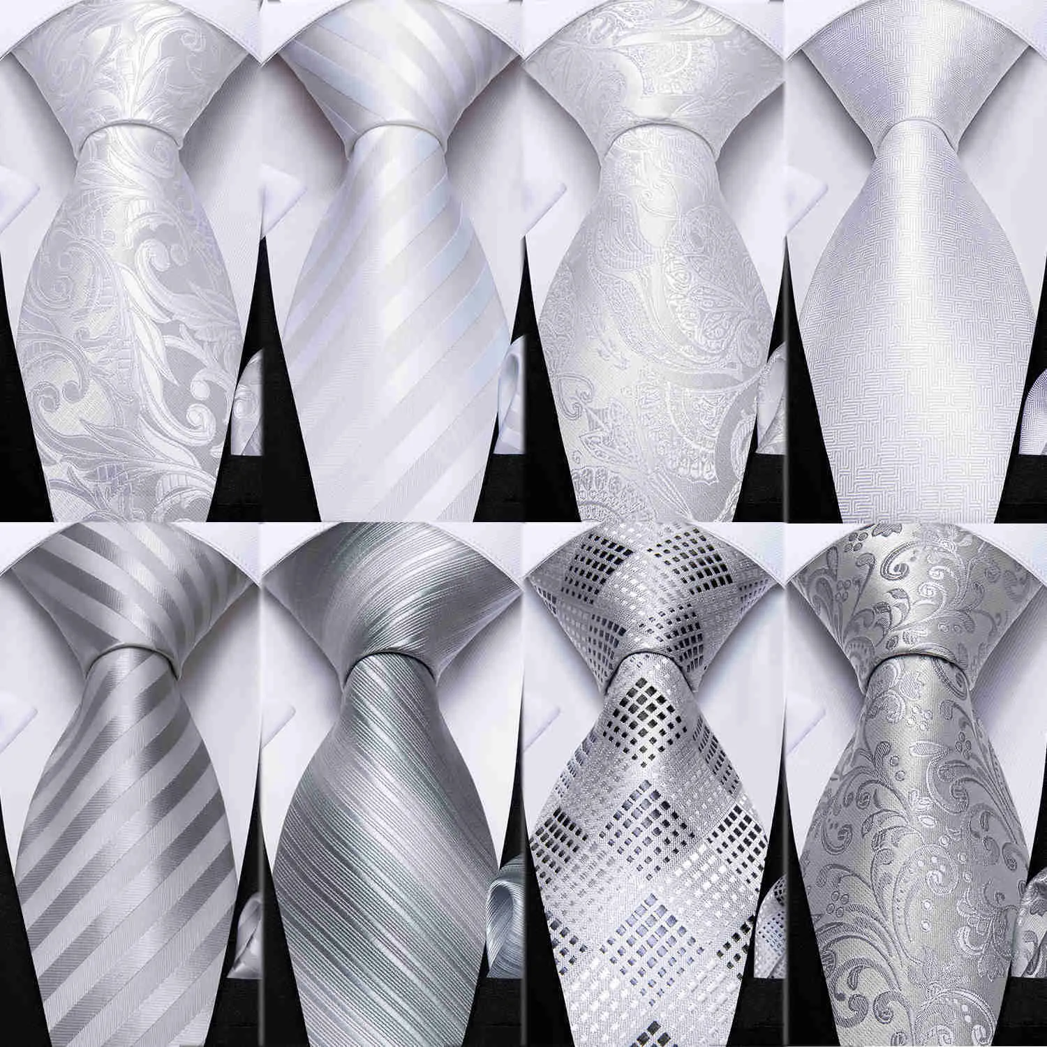 Neck Ties Dibangue Designer White Grey Sliver Мужские галстуки Hanky ​​Mufflinks устанавливают шелковые галстуки для мужчин свадебные вечеринки мужская галстука J230225