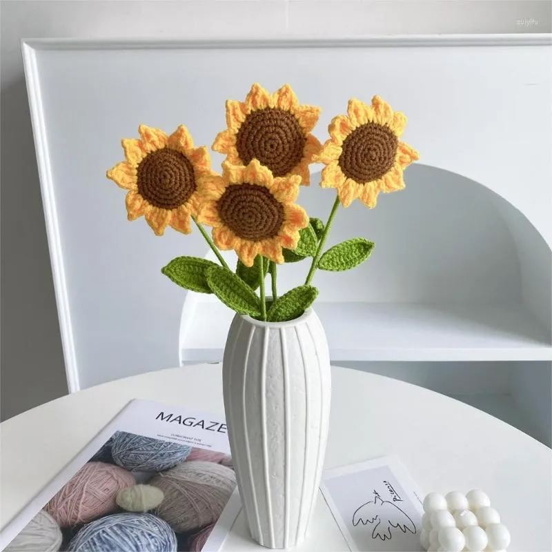 Decoratieve Bloemen Gebreide Zonnebloem Kunstmatige Voor Decoratie Gehaakte Bloem Hand Geweven Middelpunt Handgemaakte Zonnebloemen