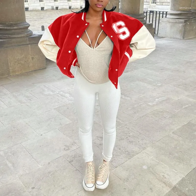 Giacche da donna Autunno harajuk in fux giacca da baseball patchwork giacca da baseball a manica lunga abbottonatura varsity bomber cappotto y2k lettera hip hop donna