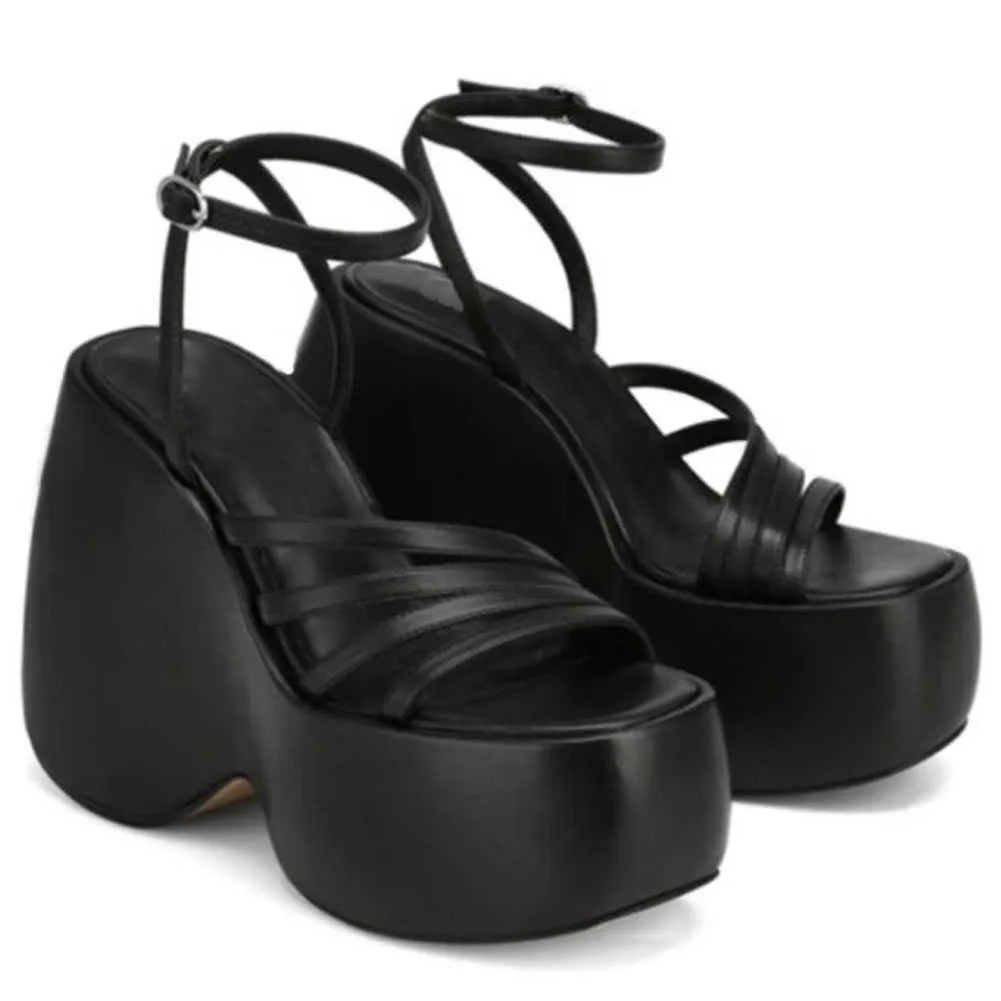 Sandales GIGIFOX grande taille 43 plate-forme bride à la cheville noir blanc talon épais talons hauts été chaussures pour femmes sandales Z0224
