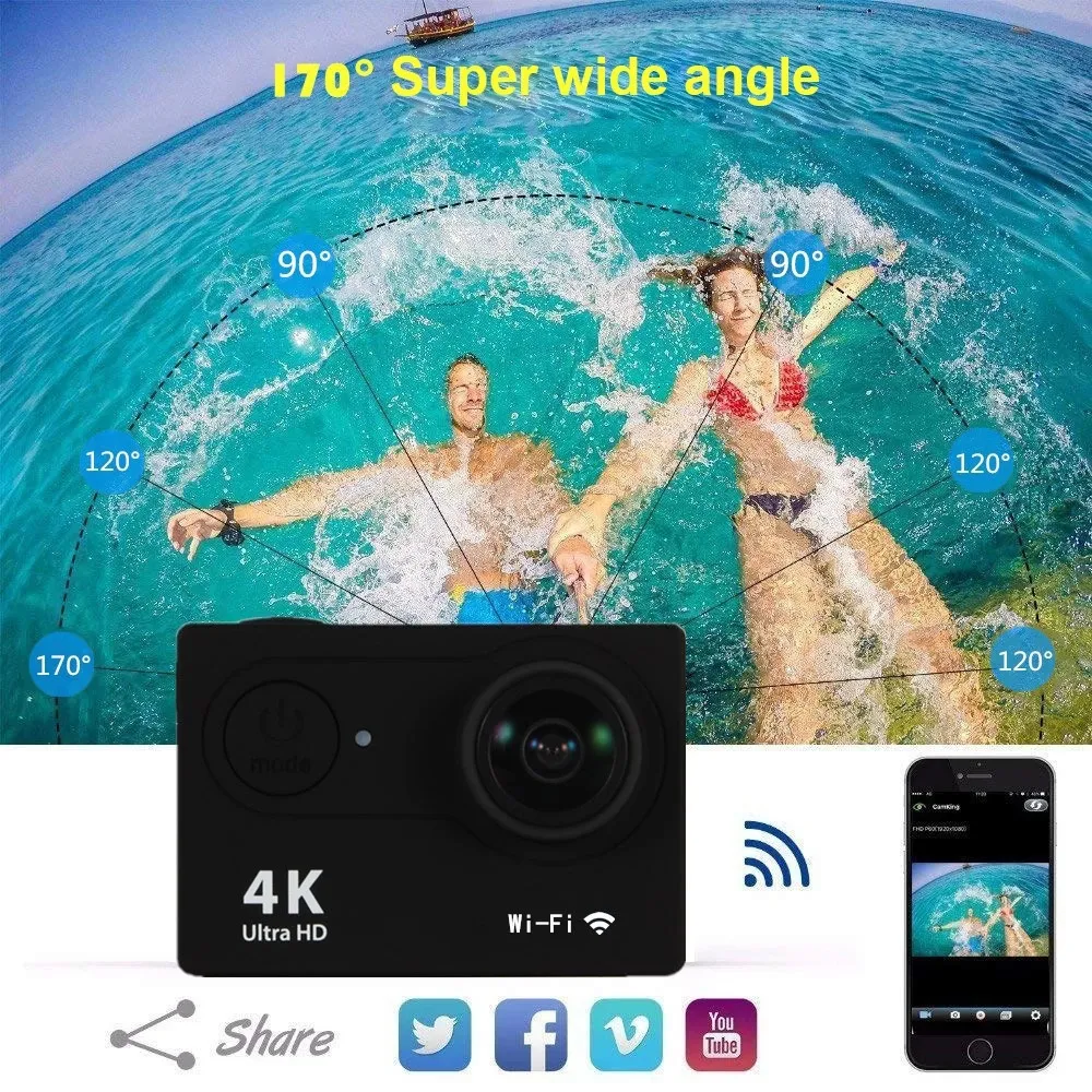 Caméra sport Ultra HD 1080P Sport 4K caméra d'action WiFi Cam DV  enregistreur vidéo - Bleu