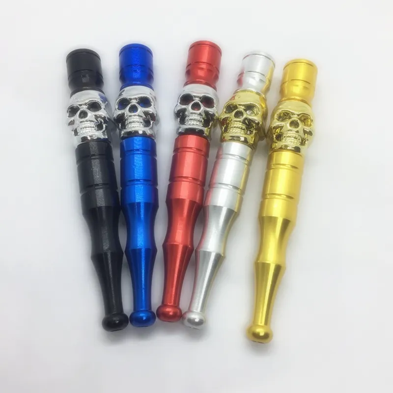 Cool Big Colorful Aluminium Alloy Pipes Skull Decorative Portable Removable Dry Herb Tobacco Catcher Taster Bat One Hitter Smoking Cigarette Holder DHL