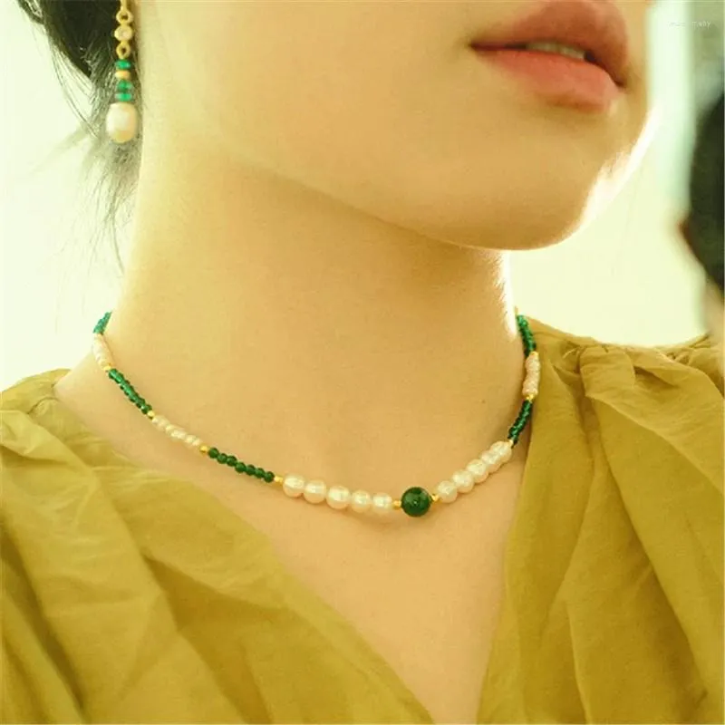 Chains Green Spinel Natural Freshwater White Pearl Necklace For Women Choker Chain Accessories Hademade Jewelry