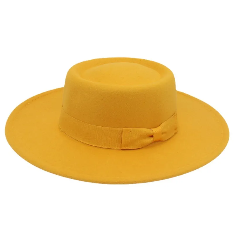 Top ￠ bord plat large chapeaux fedora avec arc les femmes du mariage des femmes chapeaux d'￩glise ￩l￩gant sombreros de mujer hommes ressentis chapeau de canot