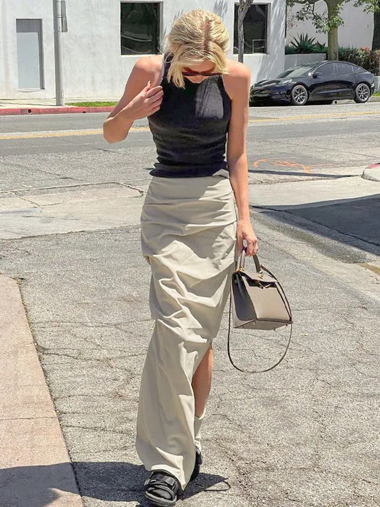 Jupes Jupe Longue Pliss e Pour Femmes V tements Side Split Casual