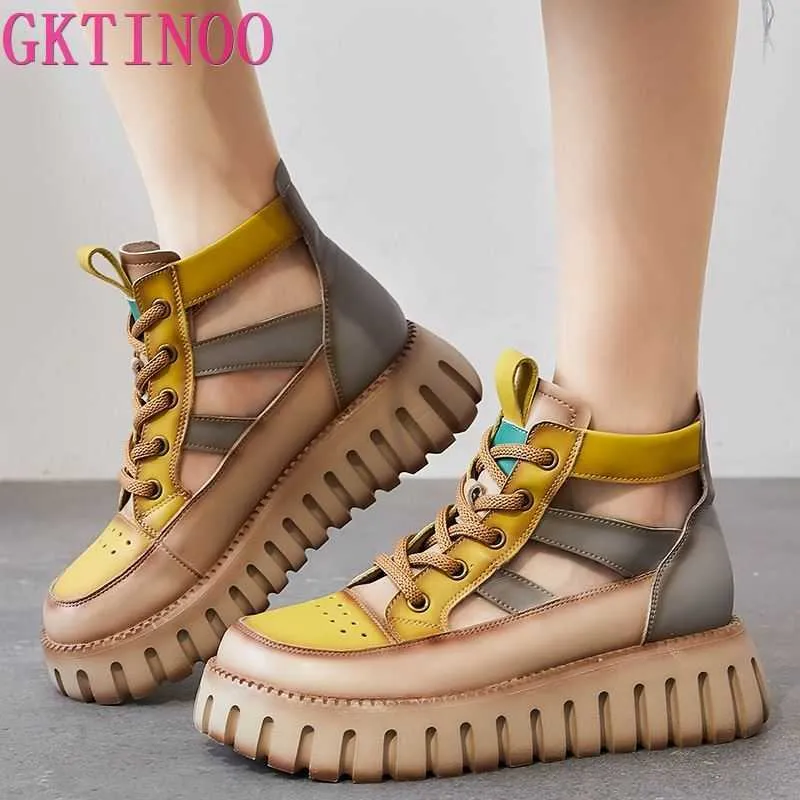 Sandales GKTINOO femmes sandales d'été compensées talons chaussures dames Vintage en cuir véritable Sandalias Mujer Sapato Feminino 2023 Z0224