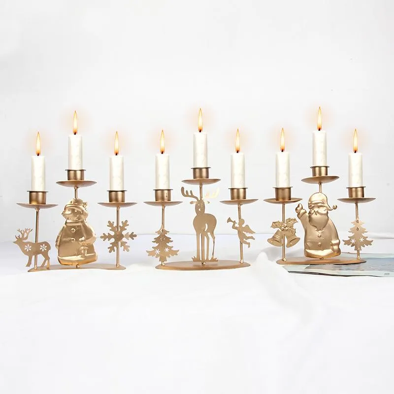 Christmas Decorations 1Pc Santa Retro Creativity Golden Candlestick Candle Holder For Xmas Year Party Table Decoration OrnamentsChristmas De