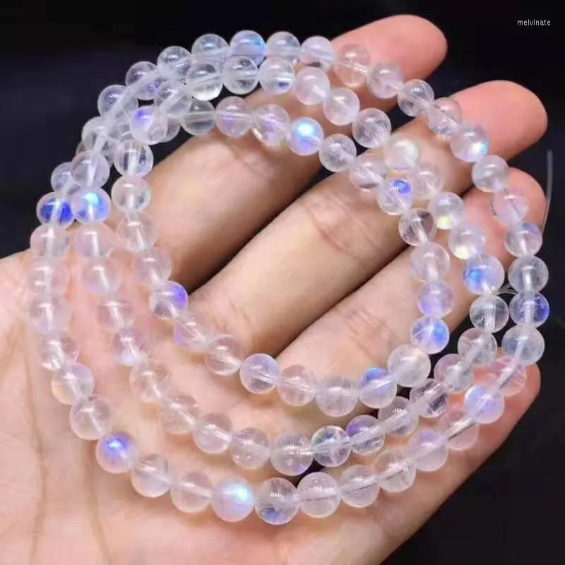 Strand 6mm Genuine Natural Blue Light Moonstone Crystal Round Bead Pulsera Gota