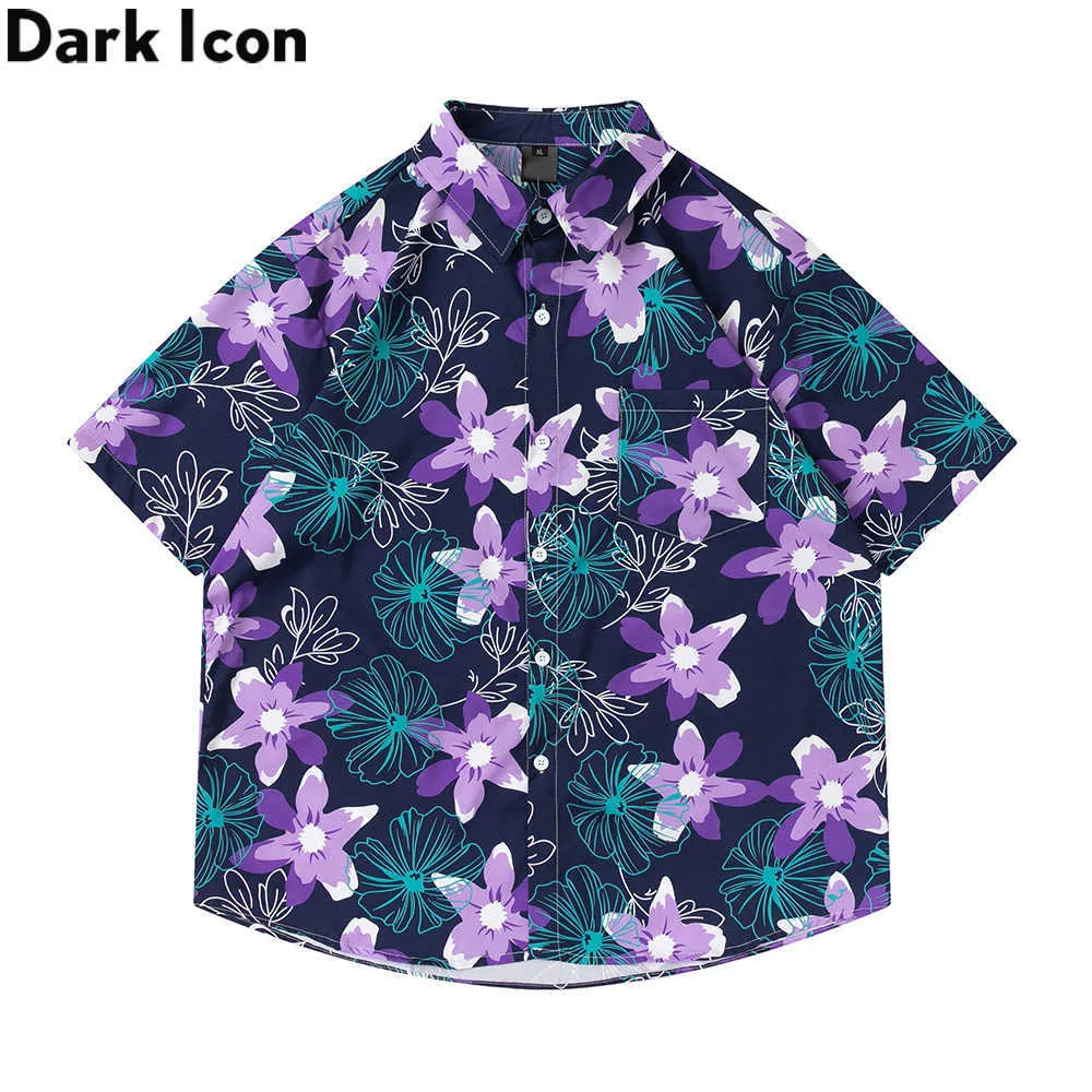 Men's Casual Dark Floral Full Printed Hawaiian Shirts Button Up Holiday Beach Men Women Shirt Man Blouse Z0224
