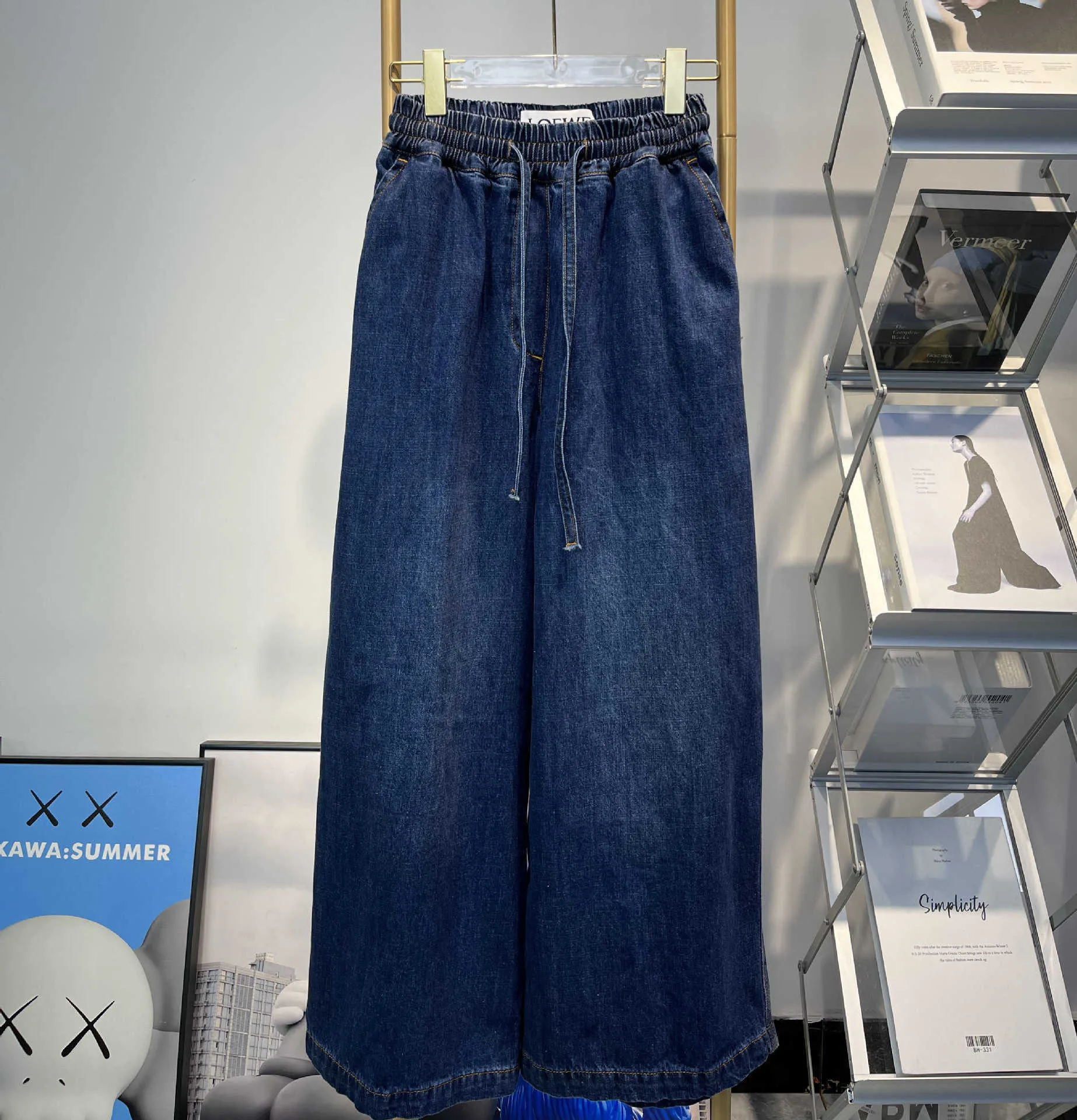 Jeans da donna nuovo stile di autunno dritto con coulisse capris ricamo design jeans larghi a vita alta da donna