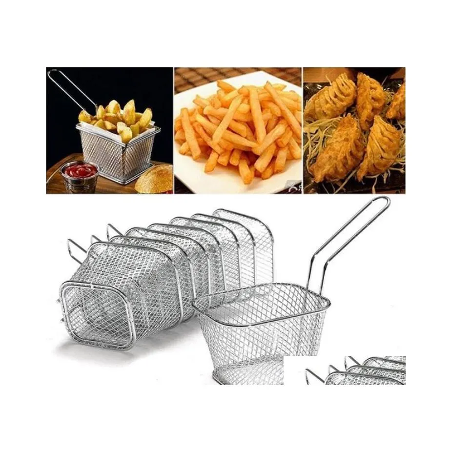 car dvr Colanders Strainers French Fries Basket Portable Stainless Steel Chips Mini Frying Strainer Fryer Kitchen Cooking Chef Baskets Col Dhz60