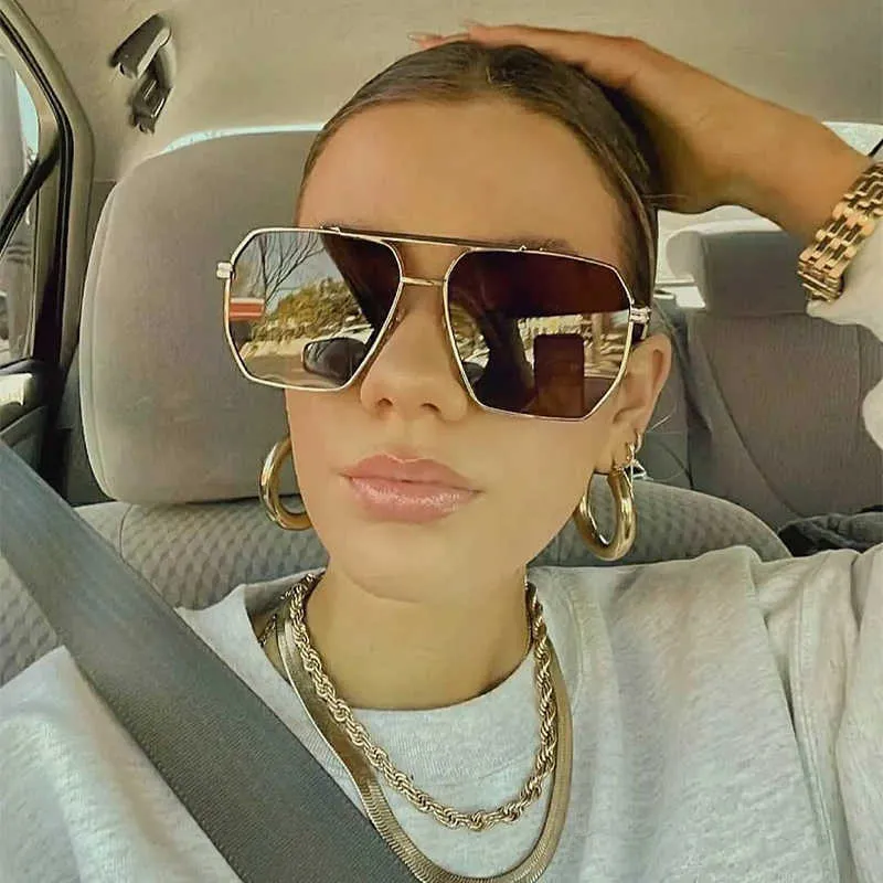 Oversized Square Polarized Sunglasses Metal Frame UV Protection Classic QECEPEI Classic Square Metal Sunglasses Polarized UV  main image 4