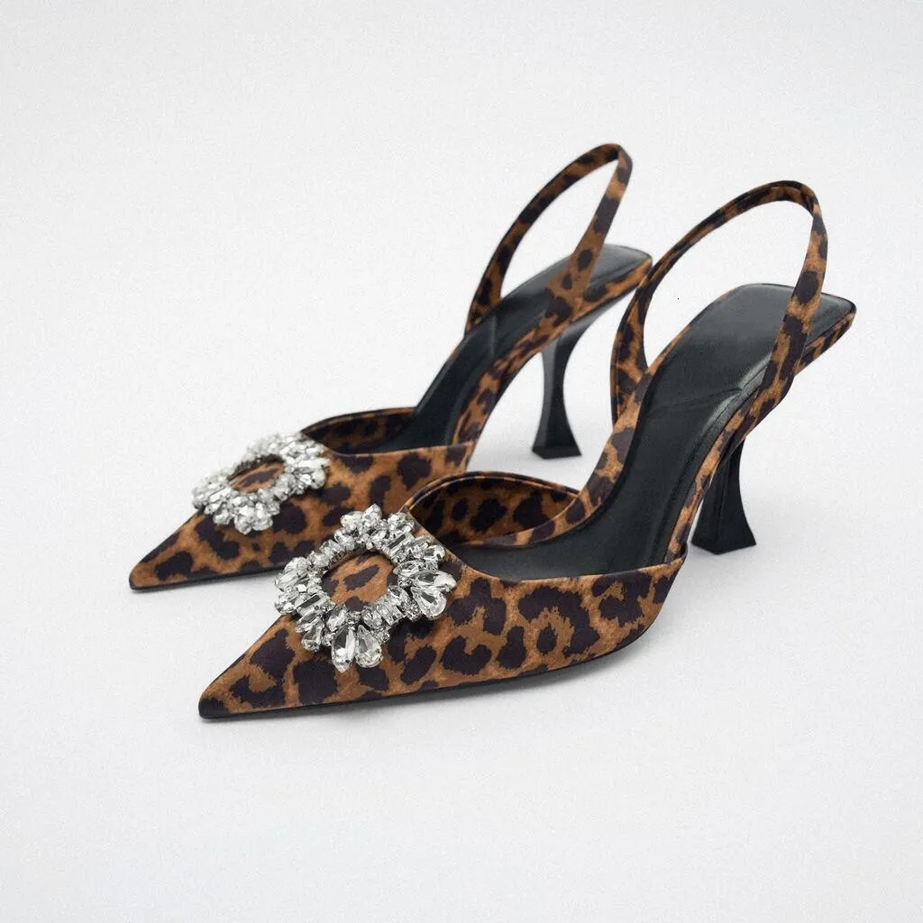 Sandal yüksek topuklu ayakkabılar wsl traf za sonbahar sivri s leopar baskı moda seyahat stiletto sandal kadın 230225