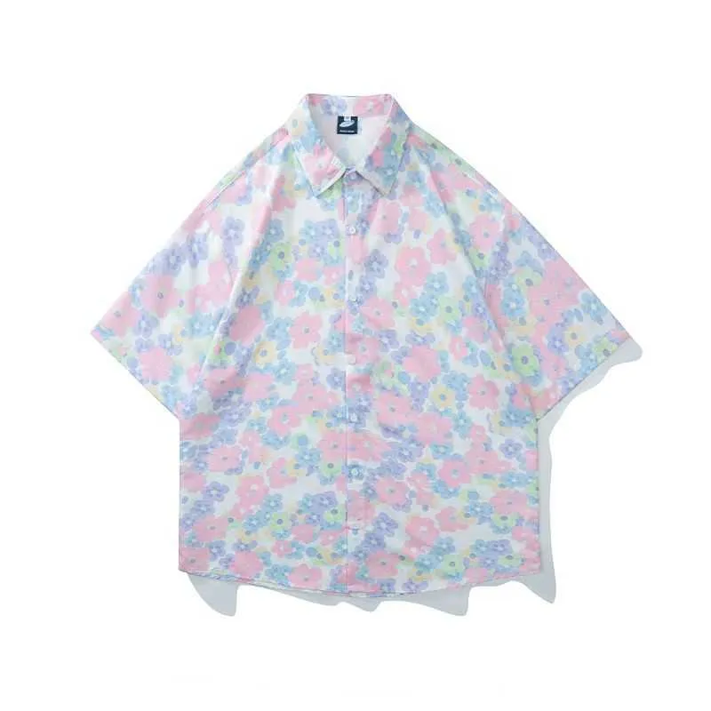 Mäns casual skjortor Floral Allover Print Mens and Womens Overized Casual Dent Versatile Lapel kortärmad skjorta Z0224