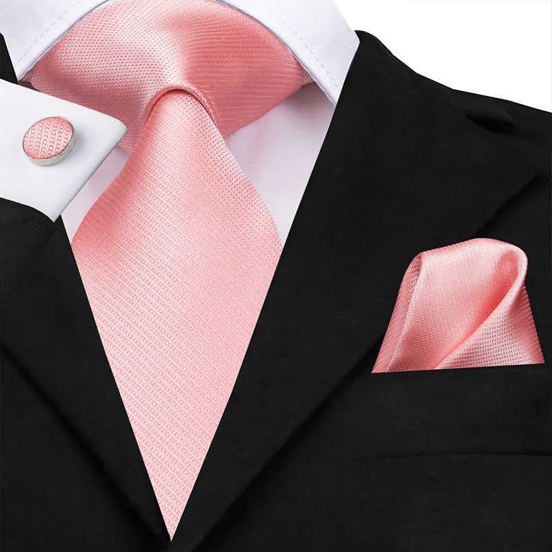 HiTie 100 soie classique hommes mariage corail Rose rouge pêche cravate poche carré boutons de manchette ensemble rose cravates pour hommes solide Paisley cravates