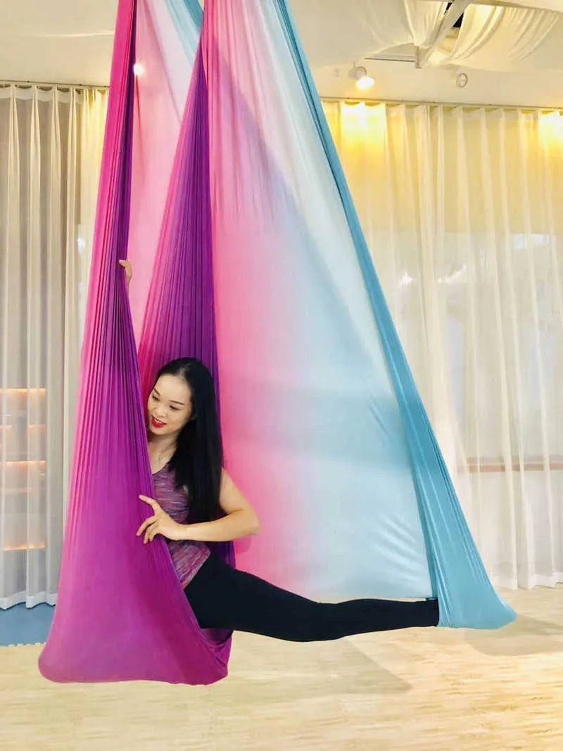 Yoga çizgileri 5m çok renkli hava antigravity yoga hamak salıncak uçan yoga yatak vücut geliştirme spor fitness ekipmanı inversiyon trapez j230225