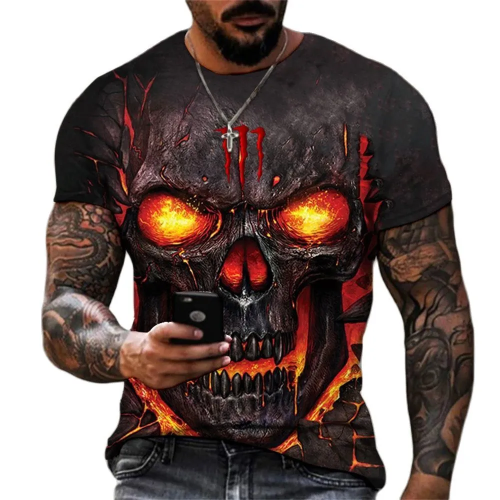 Mens T-shirts Summer Horror Skulls 3D Print Mens T-Shirts Loose O-Neck Short Sleeve Skeleton Street Rock Hip-Hop Tops Tees Mänkläder 6xl 230225