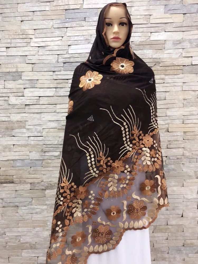 Vêtements ethniques Femmes africaines Broderie Coton Épissage Net Écharpe Grande Taille Foulard Hijab En Ventes