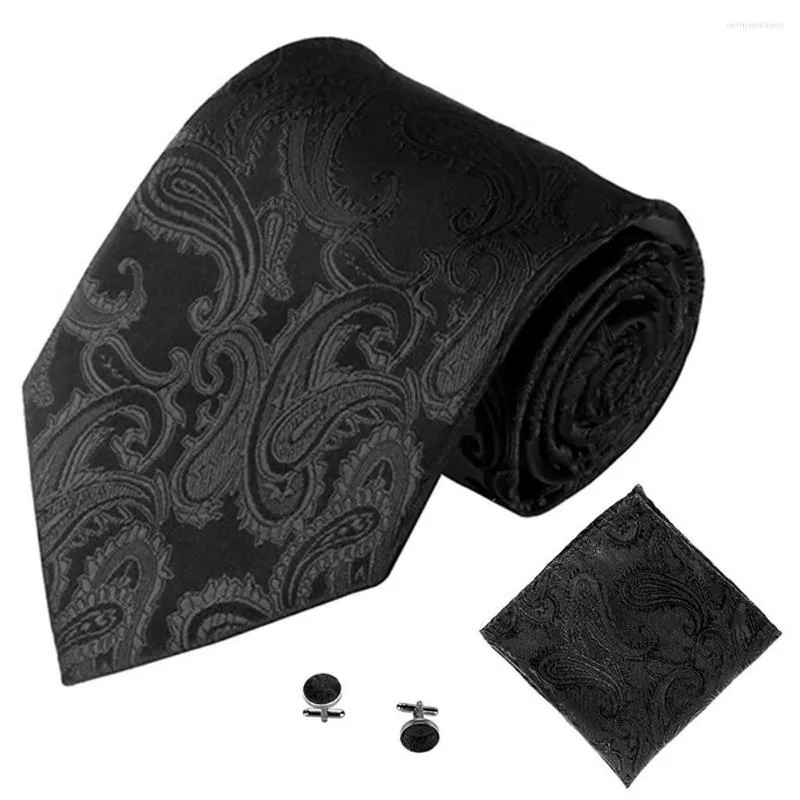 Ties 3pcs Men's Jacquard Tie Paisley Cashew Pocket Tafel Cuff Classic Gentleman Party Square Linking