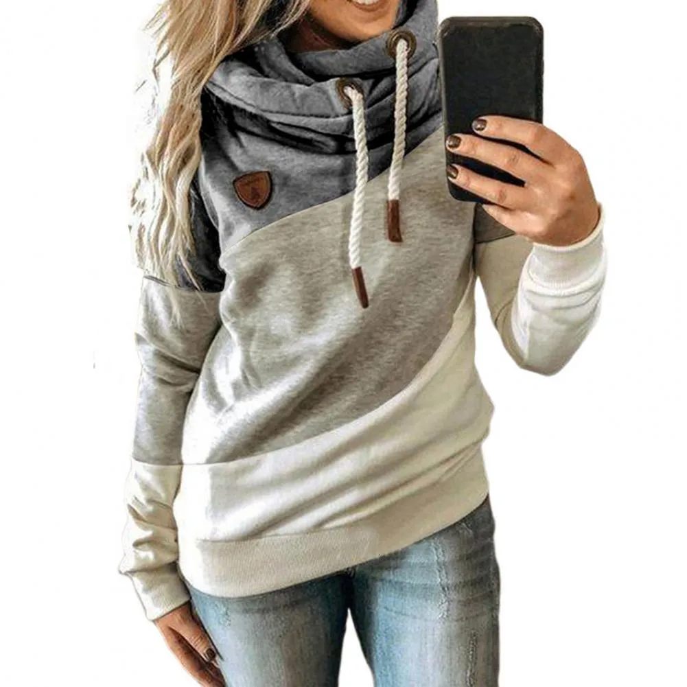 Women's Hoodies Sweatshirts Women Autumn Winter Hoodie Color Block Patchwork Autumn Winter Long Sleeve Drawstring Hooded Sweatshirt for Daily Wear 230224