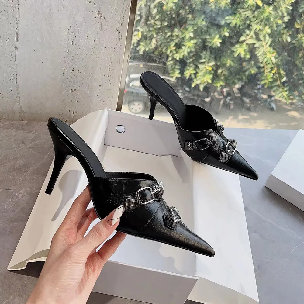 Pantoufles clout es mule chaussures talons hauts pour femmes bout pointu talon aiguille 90 mm d paisseur bloc slip manchon bout ouvert designer de