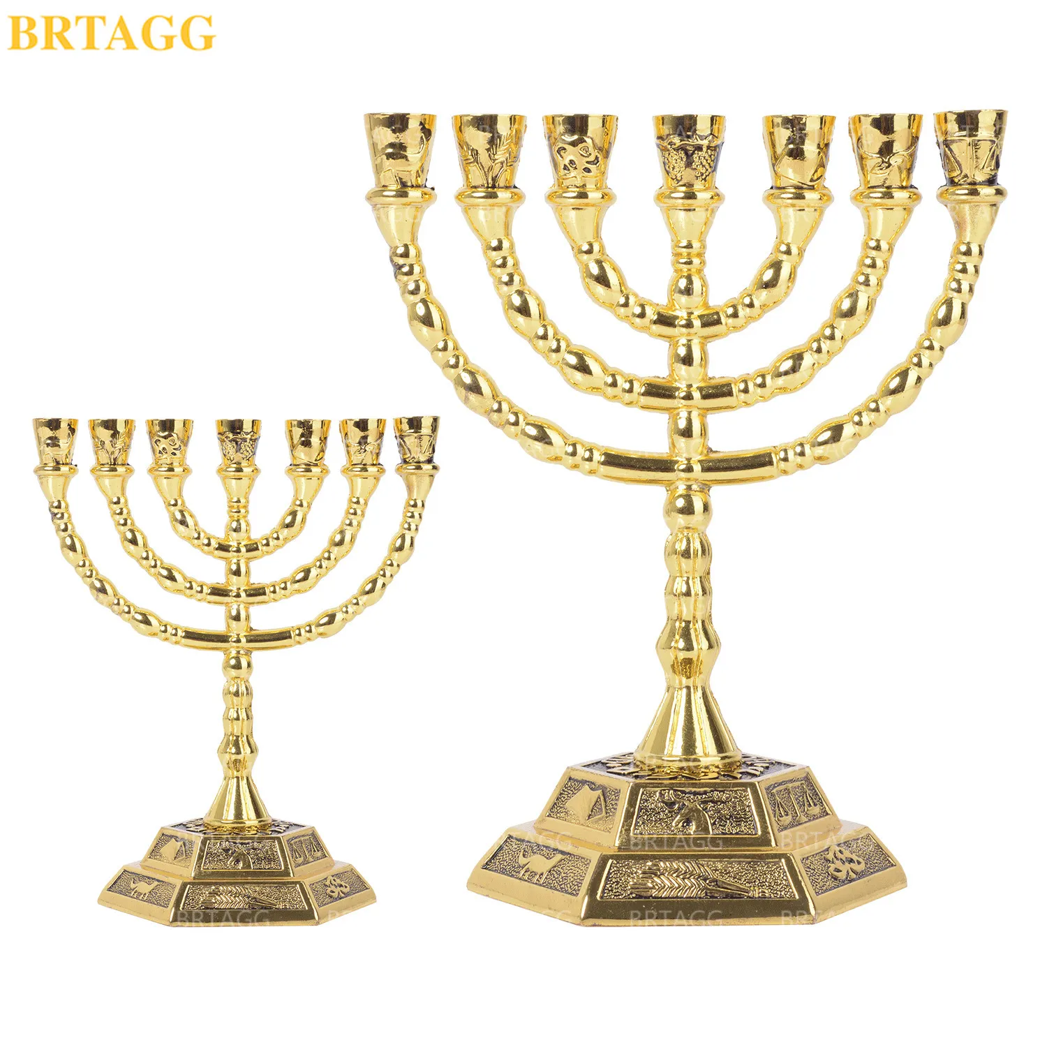 Obiekty dekoracyjne figurki Brtagg Menorah 7 Branch JE Candle Holder 12 Plemiona Izraela Jeru Temple Candlestick 230224