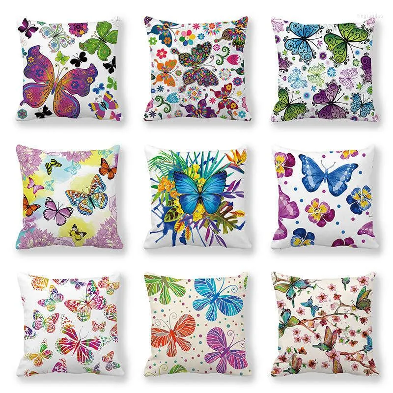 Kudde Nordic Coloful Butterfly Cover Polyester Bohemian Hushåll Mjuka dekorativa sländafodral för soffstol 45 cm