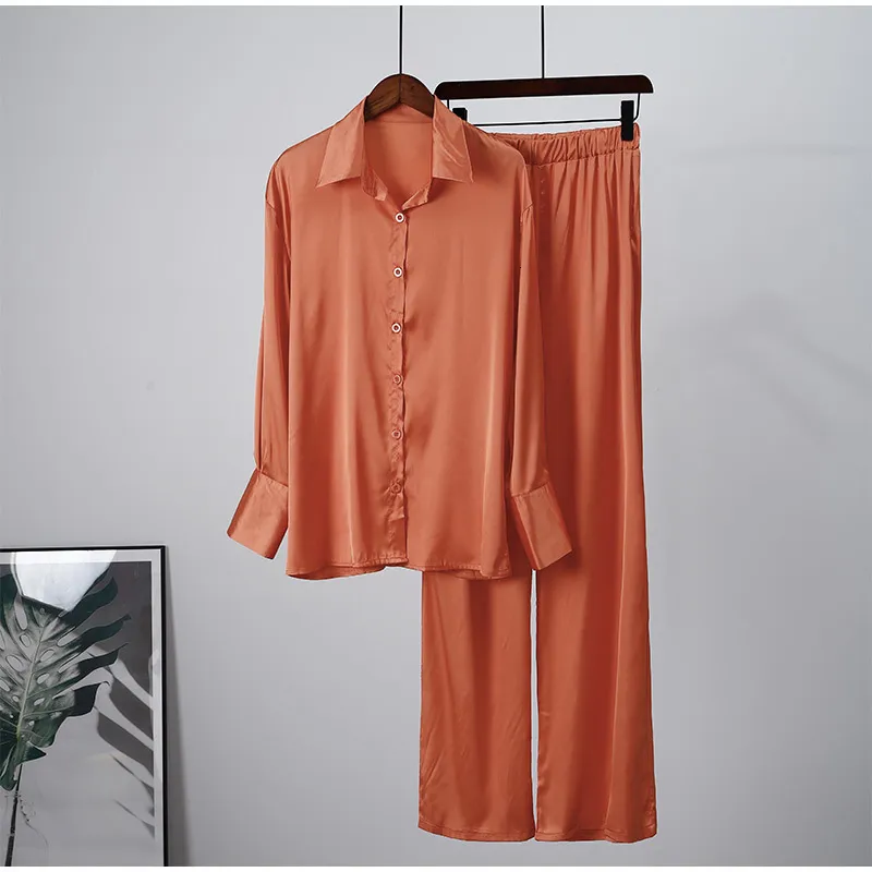 Qizaitz Ensemble Pyjama Satin Femme - Haut Manches Courtes Et Pantalon Long Confortable - Tenue Décontractée Élégante
