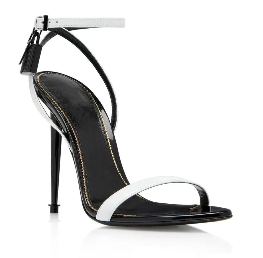 Shiny leather padlock pointy naked sandal 105 mm hot sale