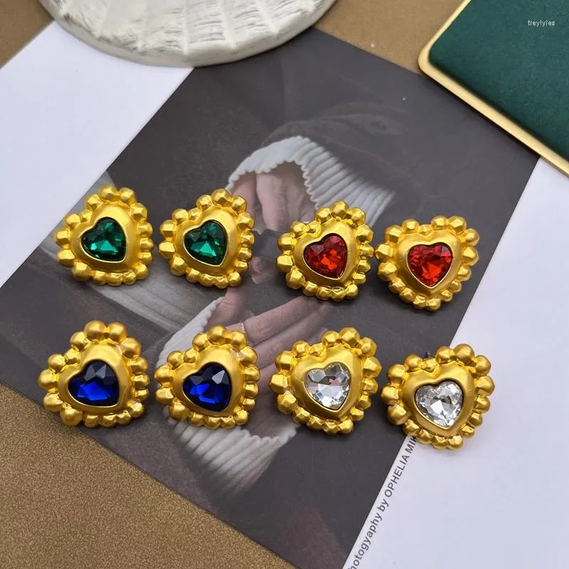 Boucles d'oreilles à tige en cristal émaillé de couleur antique Brincos rétro en forme de coeur de lumière Accessoires de tempérament de luxe