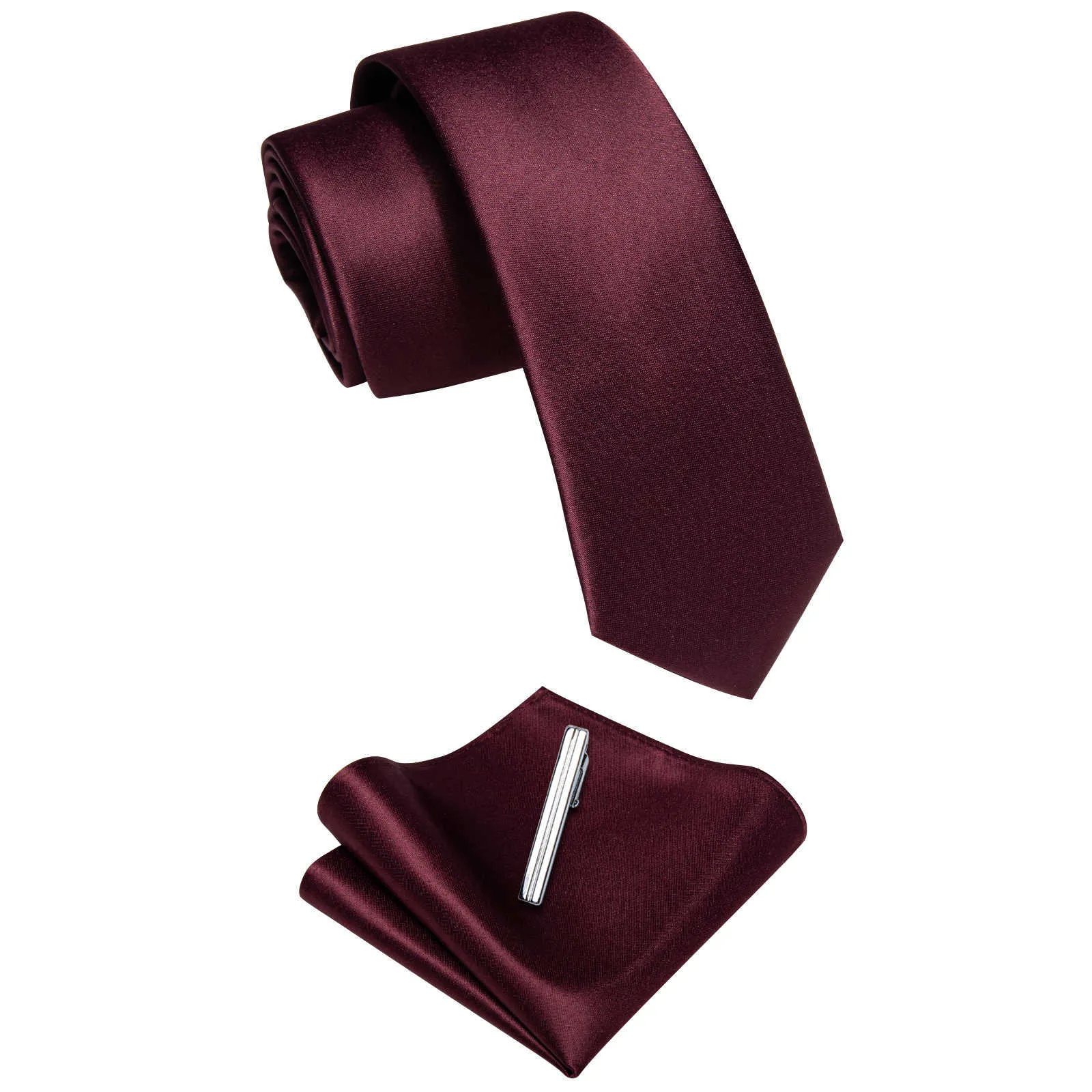 Pescoço laços de pescoço Borgonha Red Luxury Men's Tie Pocket Square Clip Conjunto de seda de seda de moda 6 cm Garca