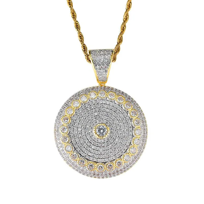 Pendentif Colliers Hip Hop Cubic Zirconia Pavé Bling Iced Out Sun Flower Pendentifs Ronds Collier Pour Hommes Rappeur Bijoux Or Argent ColorPen