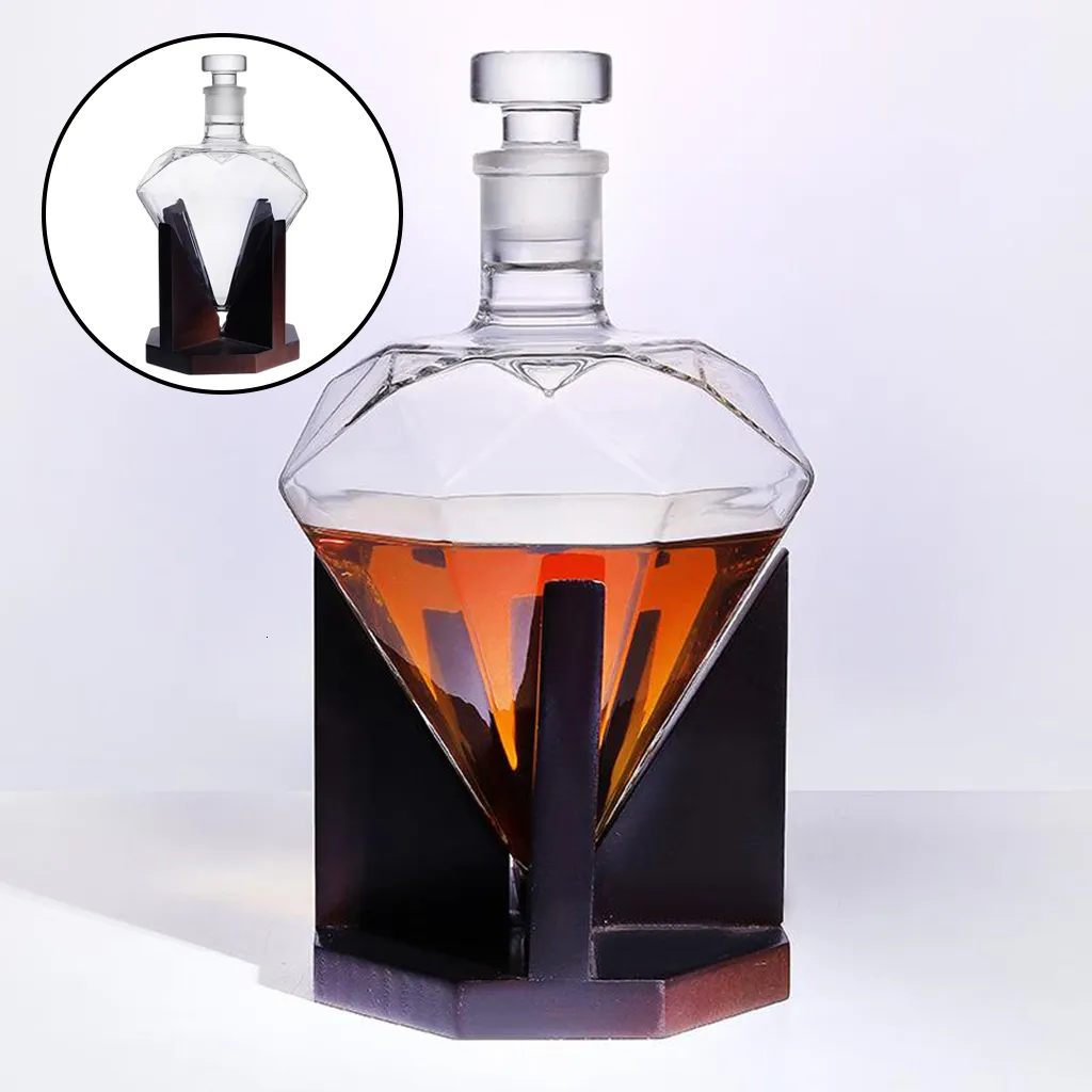 Copos de vinho 850ml de vidro de vidro de diamante decantador vodka bourbon vazamento de madeira decoração de decoração de bebidas alcoólicas garrafas 230225