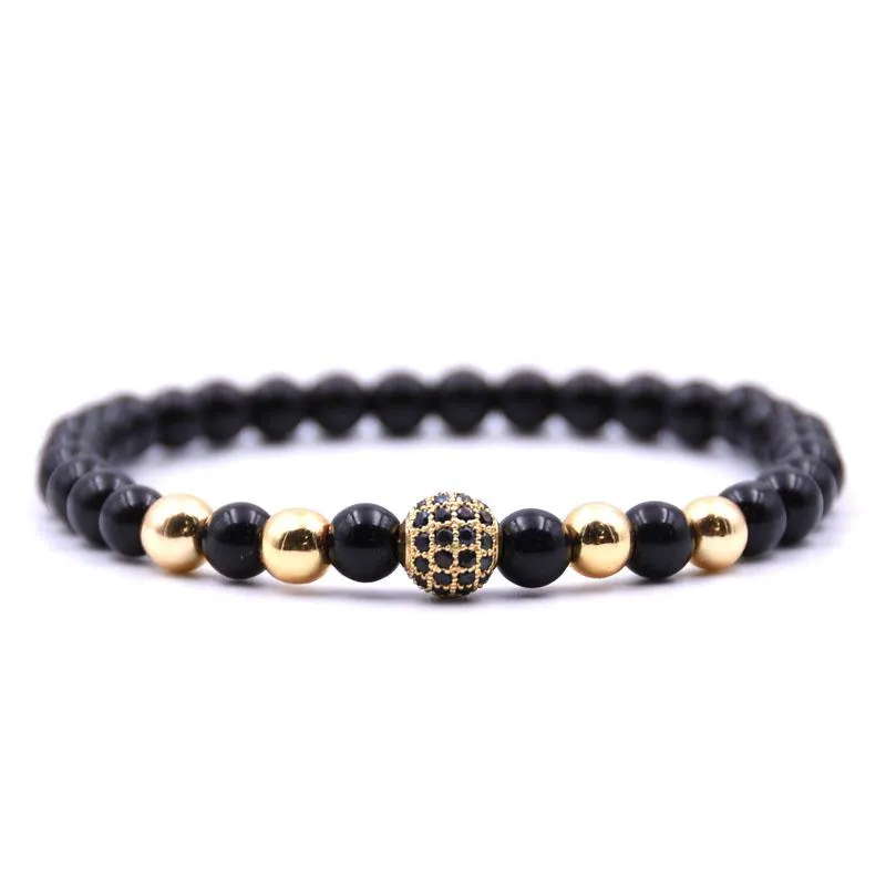 Strand Fashion Bracelet en pierre noir brillant 6 mm Pave CZ 4 bracelets de boule de couleur pour hommes femmes charme cadeau bijoux créatifs brins de perles