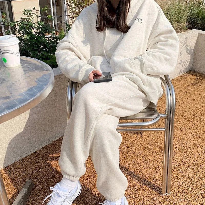 Korean Style Cotton Hoodie And Cashmere Sweatpants Set For Women Casual  Sports Suit For Autumn And Winter Loose Fit Two Piece Hooded Set Trendy  230224 From Lu006, $34.09